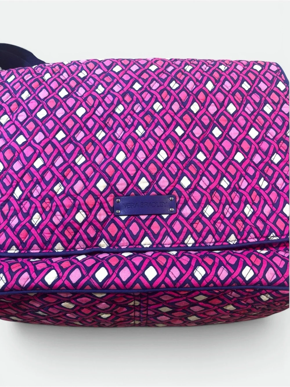 Vintage Vera Bradley Catalina Pink Navy Messenger Laptop Bag Y2K Retired Print